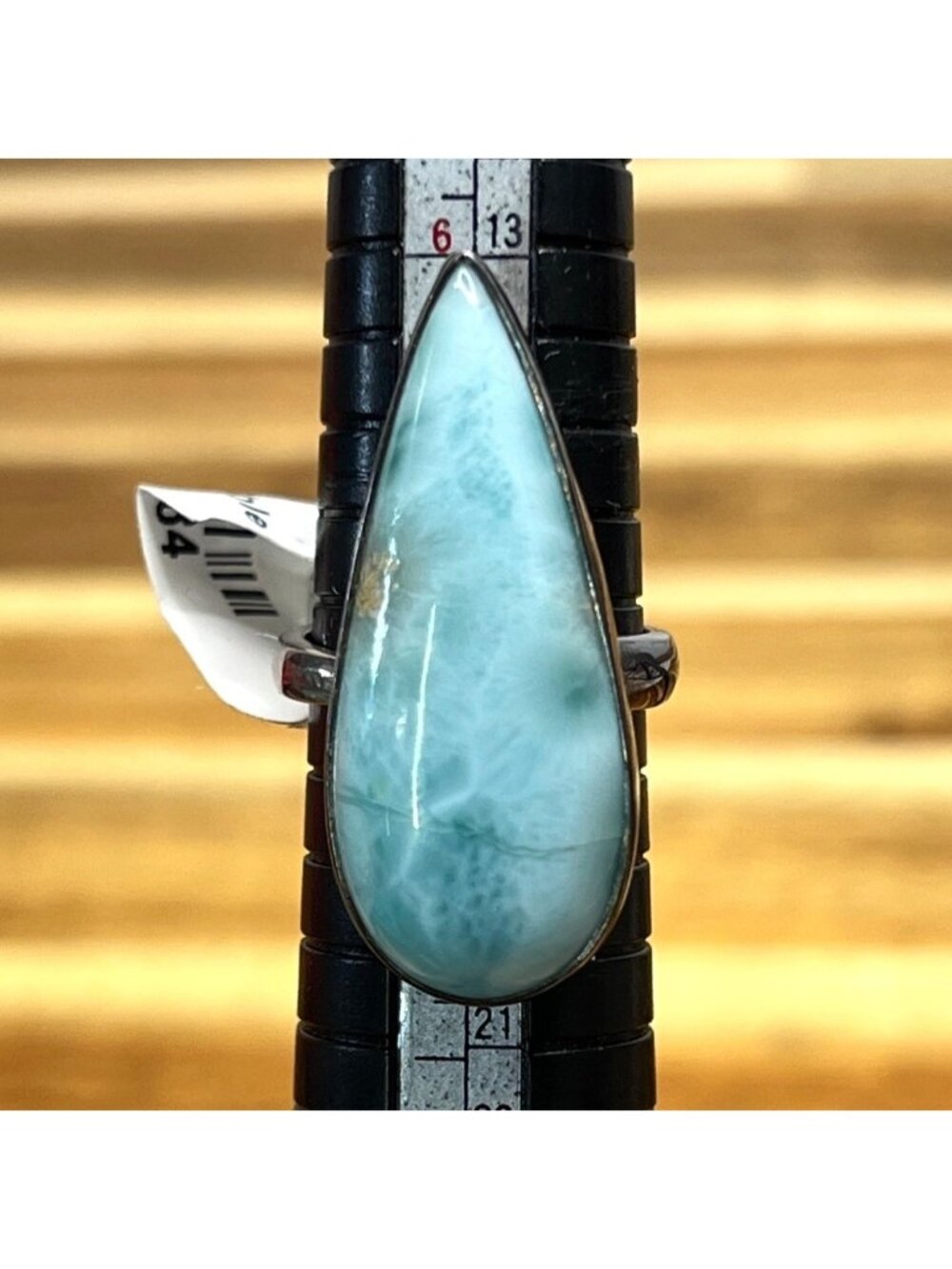 Artisan inspired handcrafted .925 sterling silver ring, Larimar, size 8 adjustab
